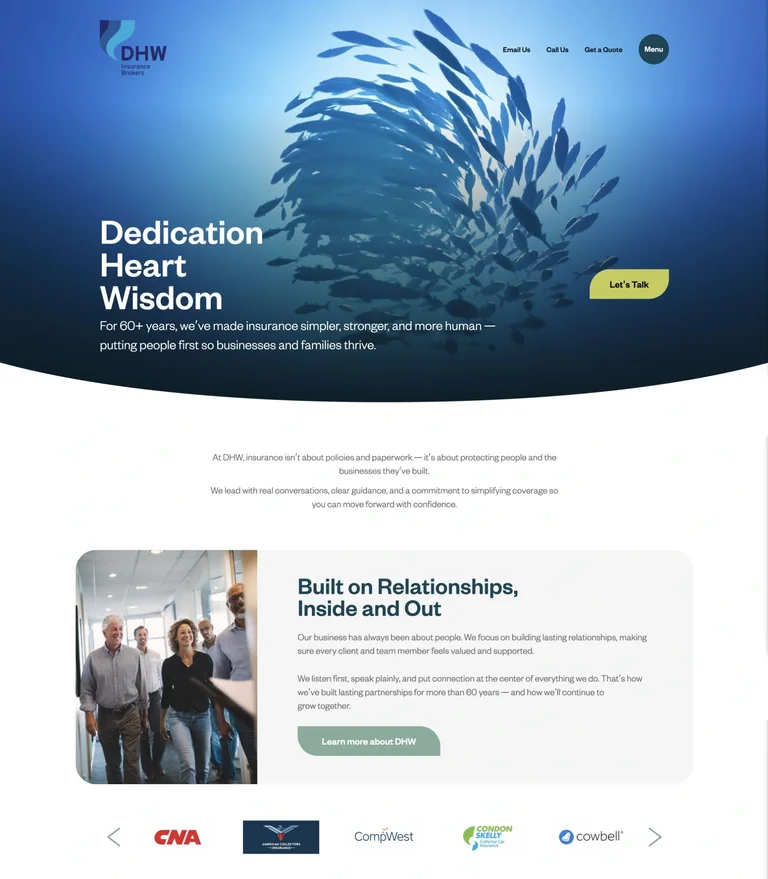 DHW Insurance Brokers website home page